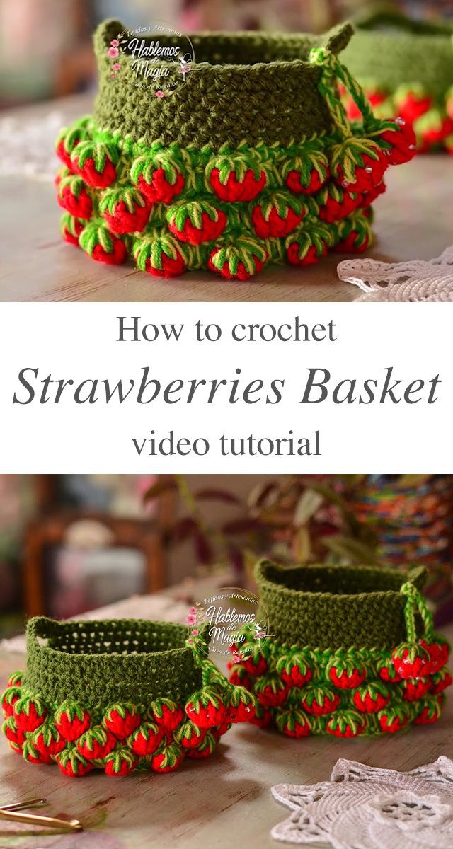 Crochet Strawberries Basket - Learn how to work this beautifully unique crochet strawberries basket by watching this step by step free video tutorial in English subtitles! Keep reading for tips on how to make it!