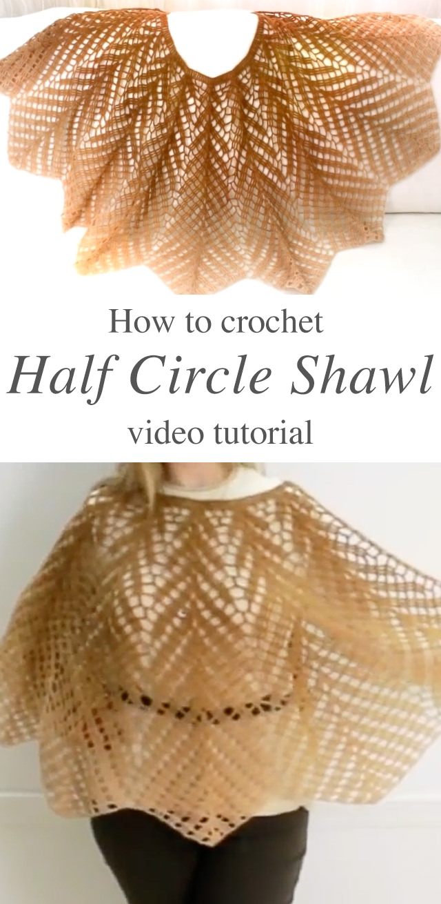 Crochet Half Circle Shawl - Watch this tutorial to learn how to make this stunning crochet half circle shawl. This shawl has a unique pattern and is really practical.