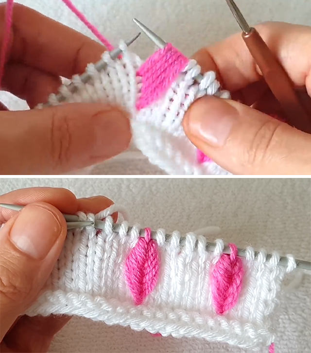 Knit Leaves Pattern Tutorial Sided - Watch this free video tutorial with English subtitles to learn how to make a lovely raised leaf knitting pattern. This gorgeous pattern is so useful for many knitting projects.