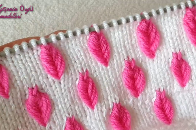 Raised Leaf Knitting Pattern Featured Image - Watch this free video tutorial with English subtitles to learn how to make a lovely raised leaf knitting pattern. This gorgeous pattern is so useful for many knitting projects.