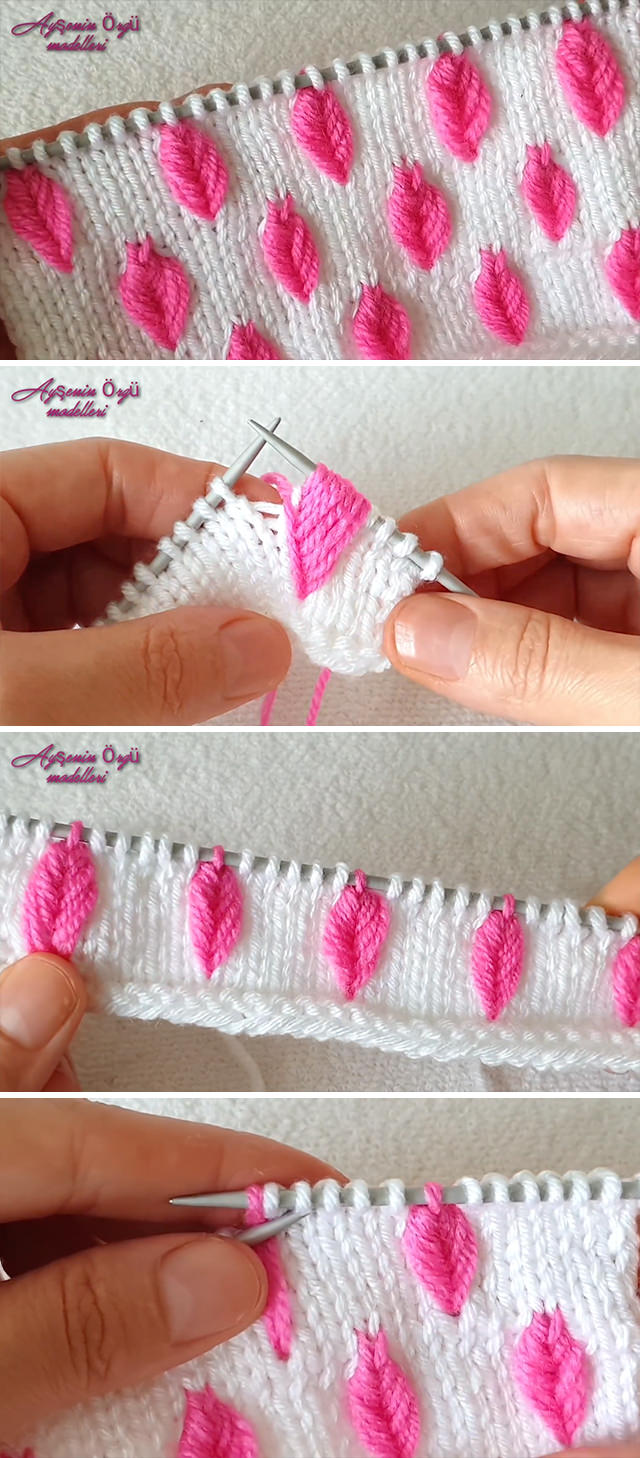 Raised Leaves Knitting Pattern Tutorial - Watch this free video tutorial with English subtitles to learn how to make a lovely raised leaf knitting pattern. This gorgeous pattern is so useful for many knitting projects.