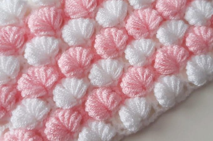 Crochet Puff Shell Stitch Featured - This video tutorial will walk you through the beautiful puff shell stitch and with the most interesting texture of any crochet pattern I have encountered!
