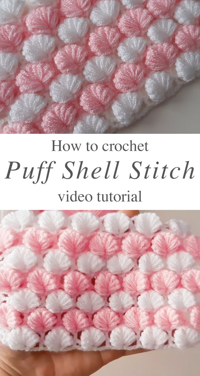 Puff Shell Stitch - This video tutorial will walk you through the beautiful puff shell stitch and with the most interesting texture of any crochet pattern I have encountered!