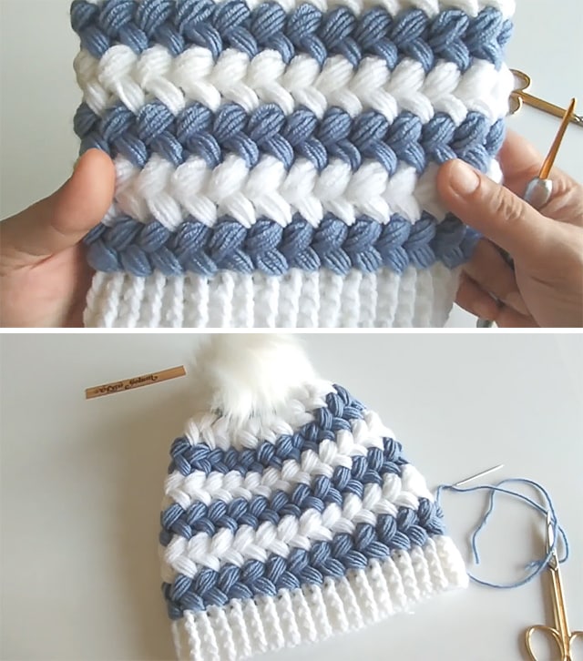 Puff Stitch Beanie Sided - This video tutorial in English subtitles covers how to create a beautiful puff stitch crochet hat. You can make a unisex fashionable crochet beanie  for children!