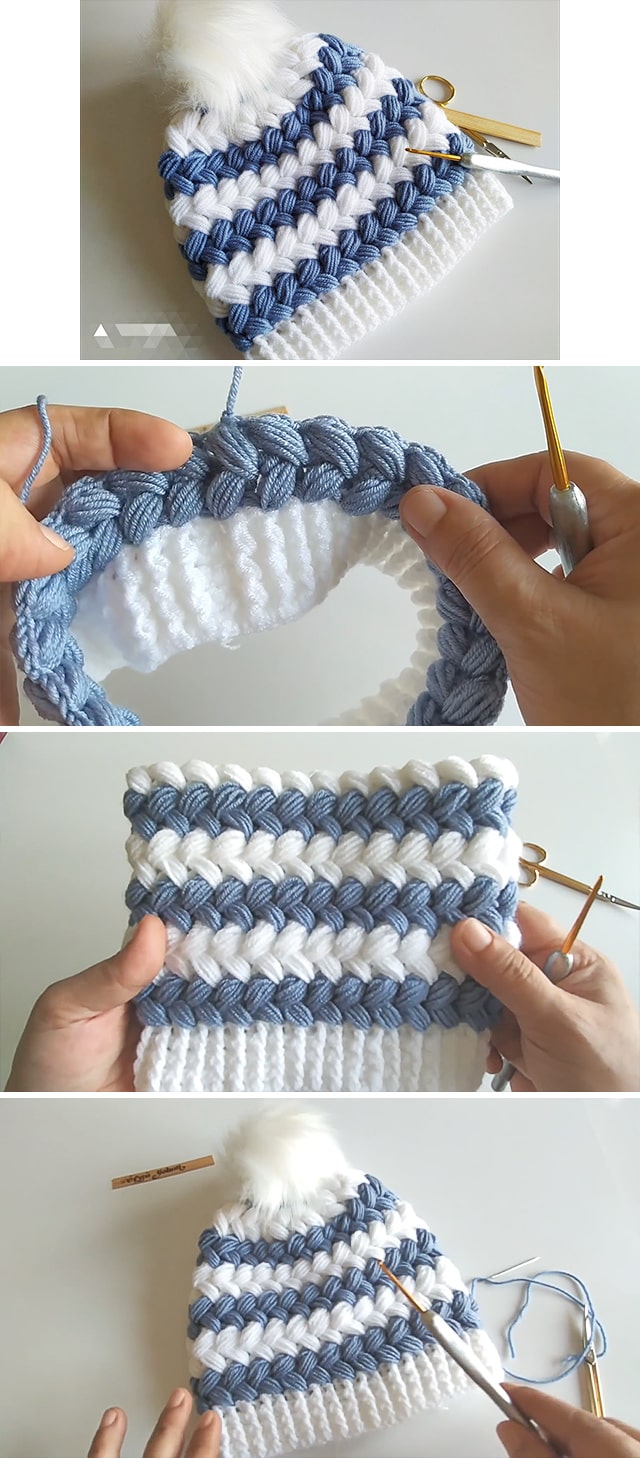 Puff Stitch Crochet Beanie - This video tutorial in English subtitles covers how to create a beautiful puff stitch crochet hat. You can make a unisex fashionable crochet beanie  for children!