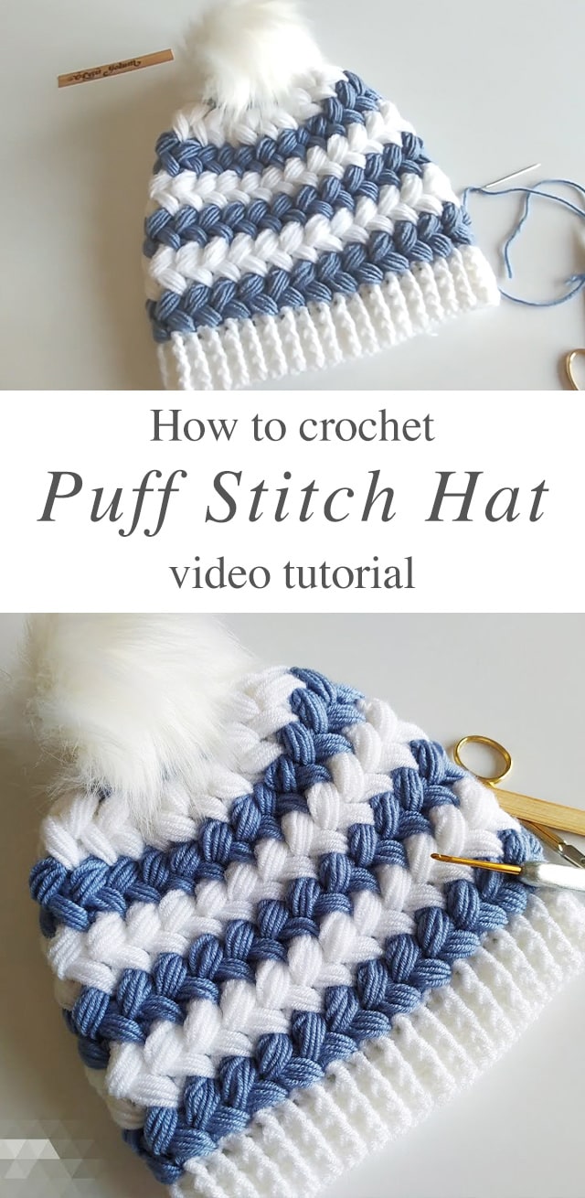 Puff Stitch Crochet Hat - This video tutorial in English subtitles covers how to create a beautiful puff stitch crochet hat. You can make a unisex fashionable crochet beanie  for children!