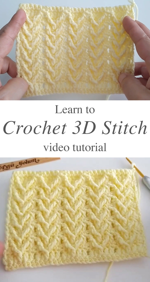 Crochet 3d Stitch - This video tutorial with English subtitles will walk you through the beautiful embossed crochet 3D stitch for a baby blanket. This embossed stitch makes that classic texture for blanket.