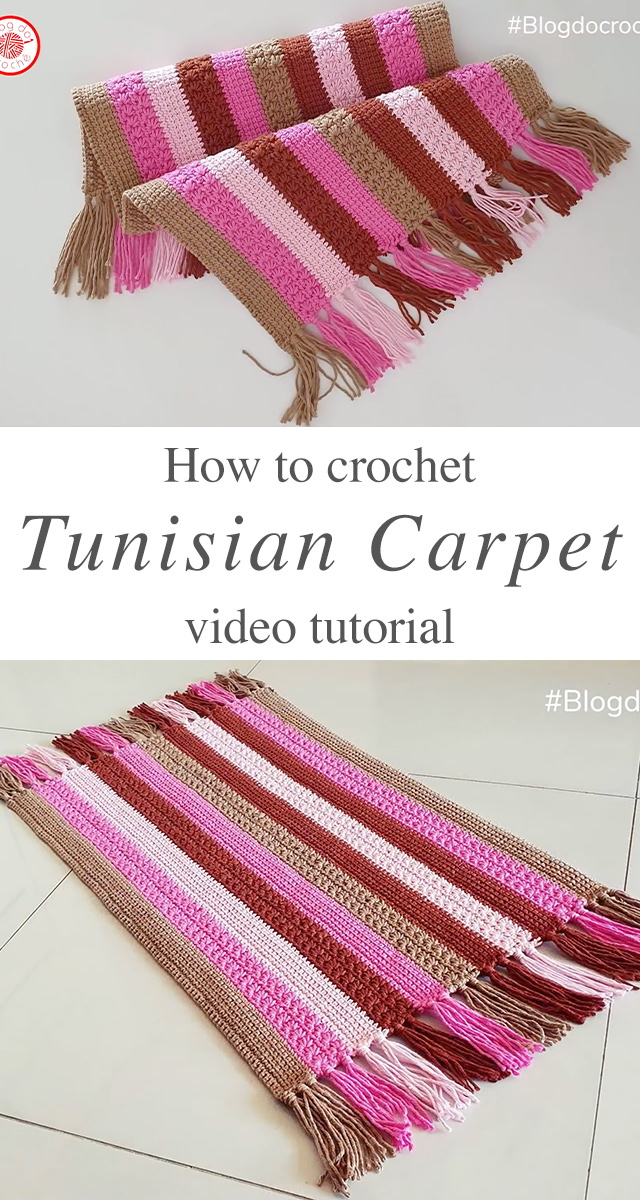 Crochet Tunisian Carpet - Watch this video tutorial to learn how to make this crochet Tunisian carpet. The Tunisian knit stitch is really a crochet stitch that looks knitted.