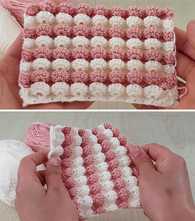 Bobble Crochet Stitch Sided - Learn how to make the beautiful crochet bobble stitch. This stitch is wonderful for any of your favorite crochet projects because it has a cool 3D embossed pattern!