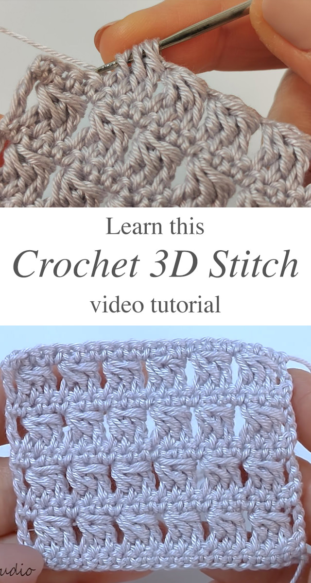 Crochet 3D Stitch - This tutorial will walk you through a beautiful crochet 3D stitch pattern for your favorite projects. Keep reading tips, uses and materials!