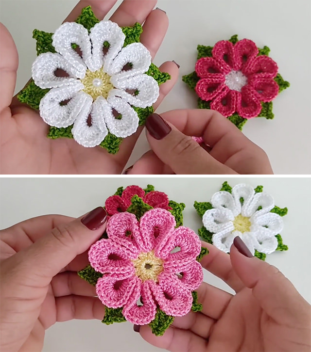 Easy Crochet 3D Flower Pattern Sided - Learn making this easy crochet 3D flower to use it on creative projects. Keep reading for the pattern and tutorial of this lovely flower.