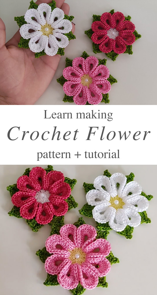 Easy Crochet 3D Flower - Learn making this easy crochet 3D flower to use it on creative projects. Keep reading for the pattern and tutorial of this lovely flower.