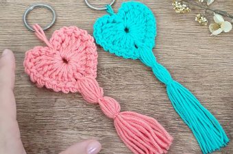 Crochet Heart Keychain Featured - Learn making a unique crochet heart keychain by following this easy pattern. You can make this beautiful accessory in a few hours.