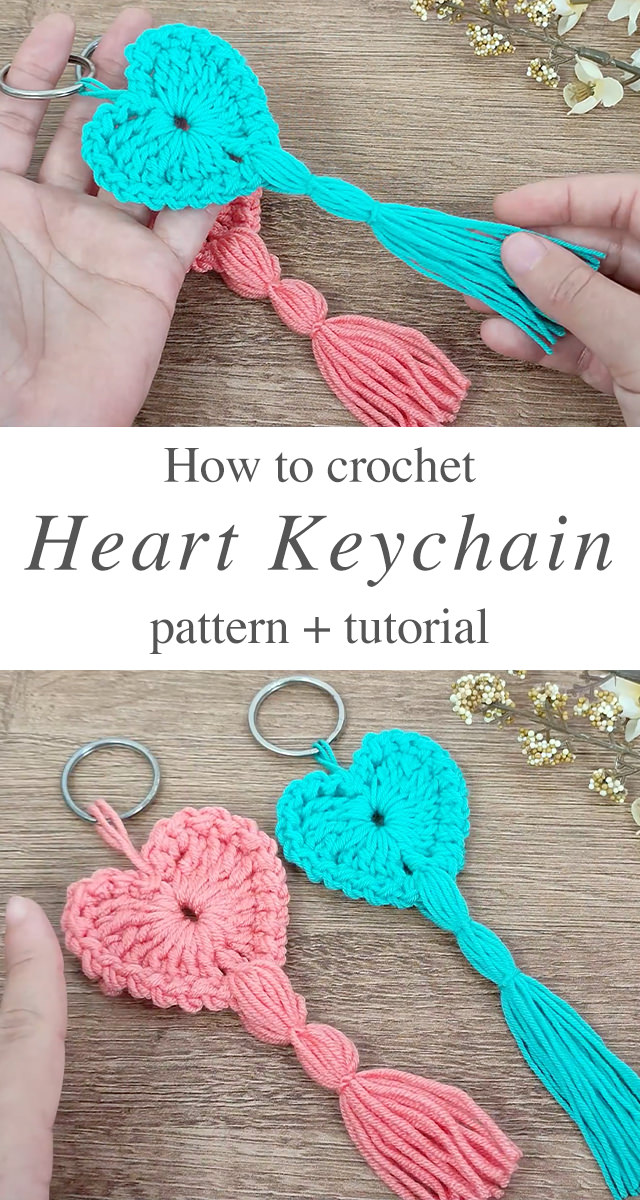 Crochet Heart Keychain - Learn making a unique crochet heart keychain by following this easy pattern. You can make this beautiful accessory in a few hours.