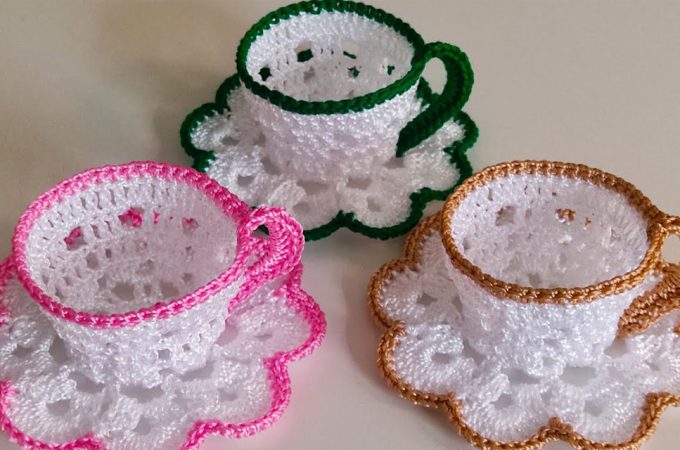 Crochet Tea Cup Featured - Create this cute easy crochet tea cup so fast and great to make in a variety of colors. Keep reading for the pattern and tutorial of it.