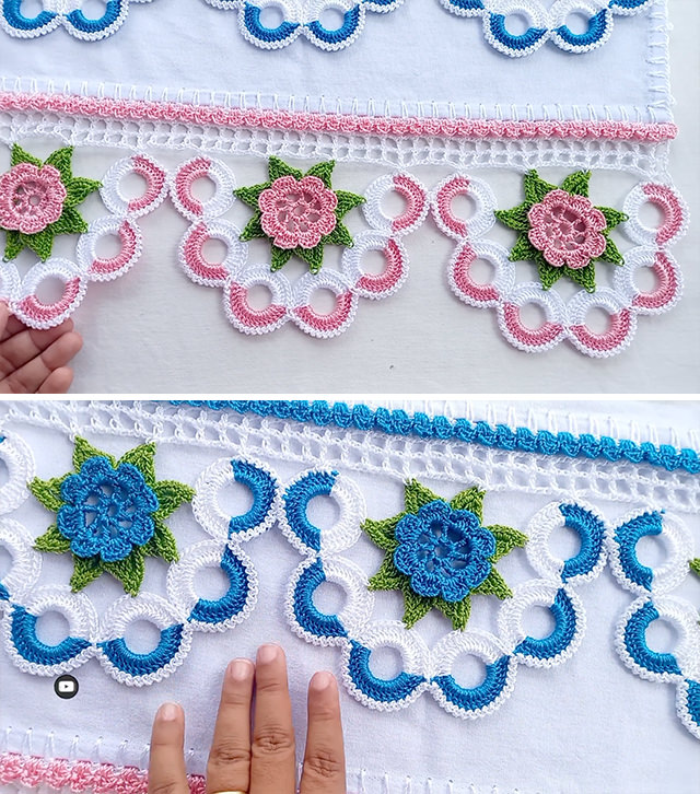 Crochet Lace Edging Pattern Sided - Learn how to easily make a beautiful flowers crochet lace edging that you can use in many projects. Check the easy pattern and video tutorial below.