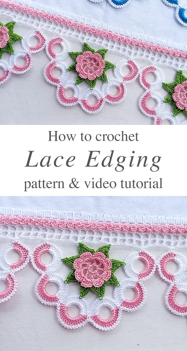 Crochet Lace Edging - Learn how to easily make a beautiful flowers crochet lace edging that you can use in many projects. Check the easy pattern and video tutorial below.