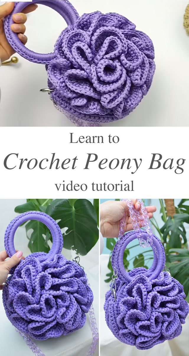 Crochet Peony Bag - Embrace the beauty of nature with the artistry of crochet by creating your very own crochet peony bag.