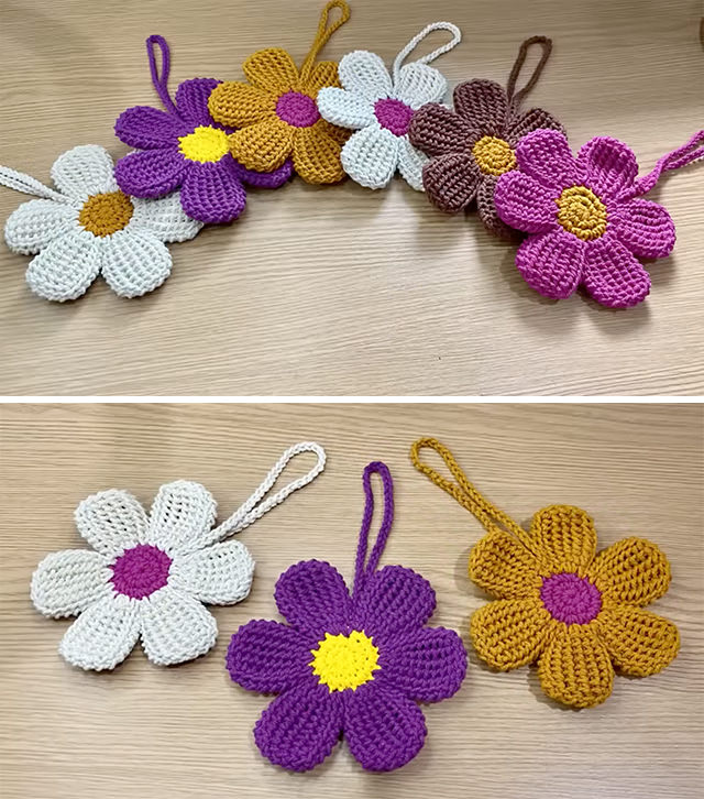 Crochet Flower Keychain Sided - Crochet flower keychains are more than just functional accessories—they're delightful tokens of creativity. Compact, vibrant, and versatile, these handmade gems make excellent gifts or personal keepsakes.