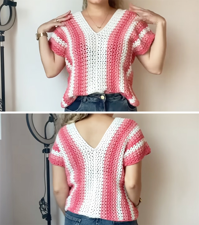 Crochet V Neck Top Sided - There's something magical about the simple elegance of a crochet V neck top. It embodies the spirit of effortless summer days, relaxed creativity, and timeless fashion.