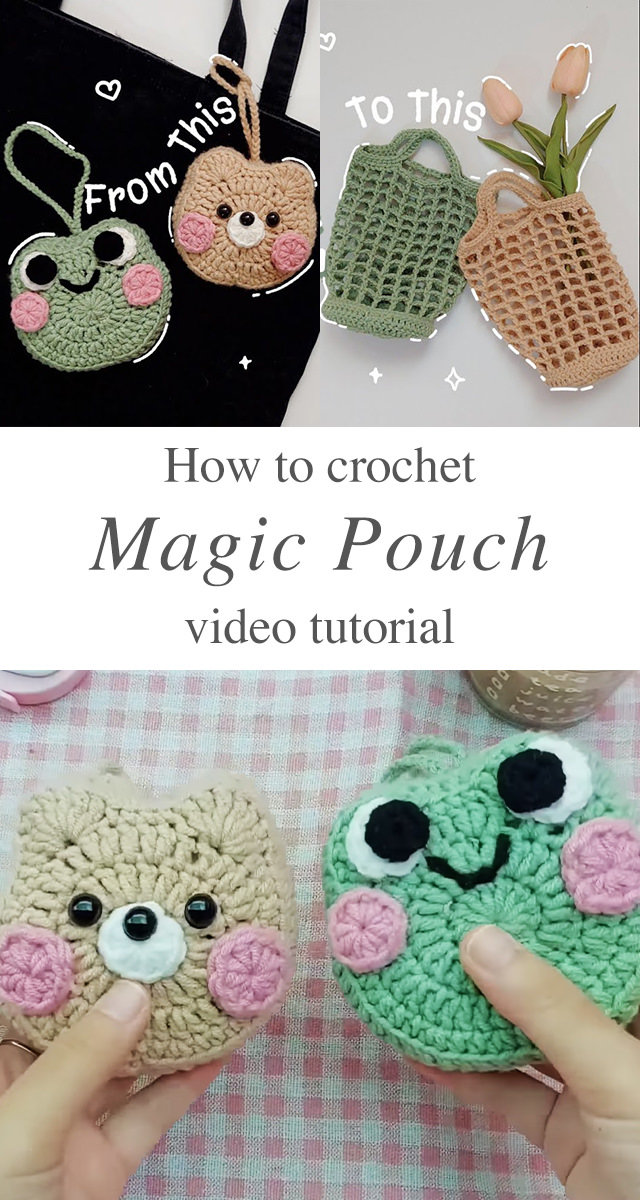 Crochet Magic Pouch - If you're looking to blend cuteness with functionality, the crochet magic pouch that morphs into a chic net bag is a game-changer.