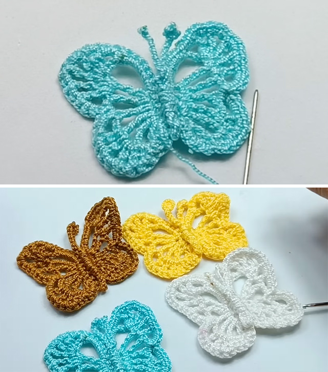 Crochet Butterfly Motif Sided - There is something irresistibly charming about a crochet butterfly motif. Light, airy, and full of movement, this tiny decorative wonder has the power to transform even the simplest creations into enchanting works of art.